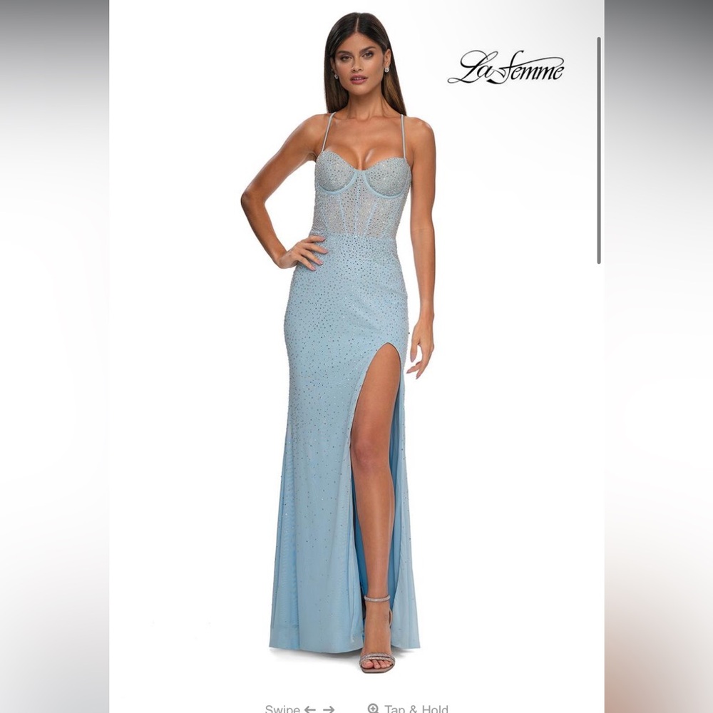 La Femme Sky Blue Prom Dress with Slit